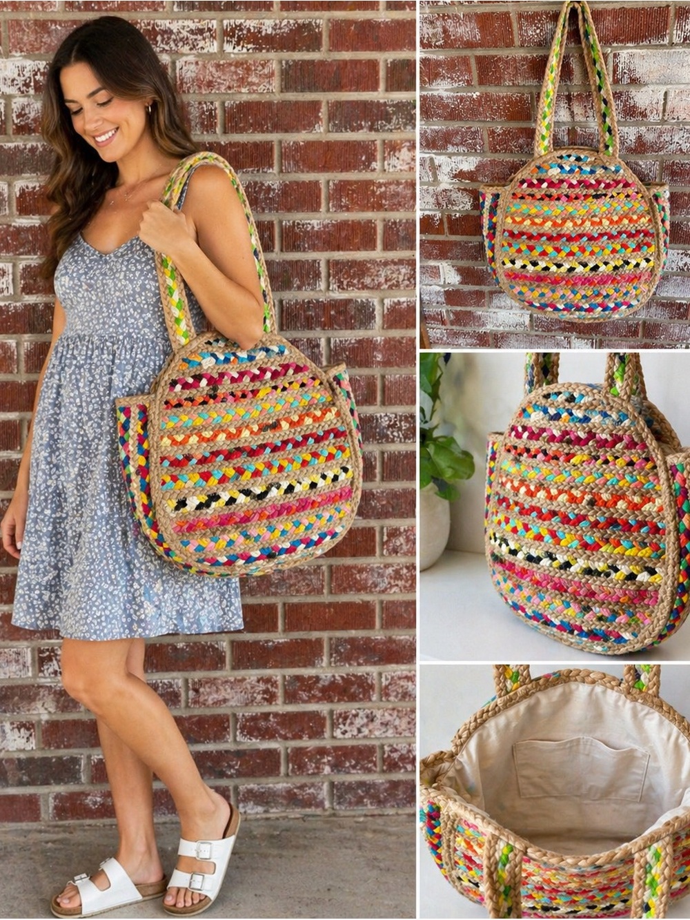 Urban Outfitters Colorful Woven Straw Jute Tote Boho Festival Beach Bag